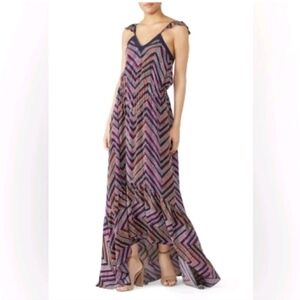 Ramy Brook Schena Multicolor Chevron Pattern Maxi Dress Size M